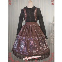 Sweet Female Chiffon Suspender Skirt Alice Wonderland Series Printed Midi Skirt by Strawberry Witch