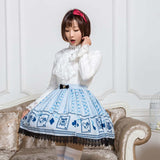 Sweet Mori Girl Light Sky Blue Poker Card Printed Short Skirt for Summer