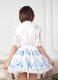 Sweet Light Sky Blue Snow Forest Printed Pleated Lace A Line Lolita Skirt for Lady