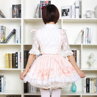 Sweet Short Skirt Pink Lilyand Butterfly Printed Lady's Lolita Skirt with Lace Trimming