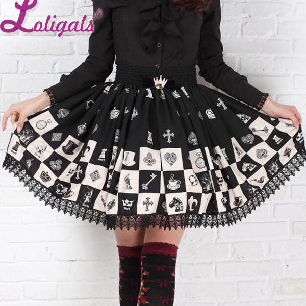 Gothic Elastic Waist Skater Skirt Sweet Checkered/Plaid Kawaii Black Lace Short Lolita Skirts