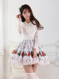 Original Design Sweet Light Blue Christmas Tree and Star Printed Girl's Lolita Pleated Skirt with Lace Trimming