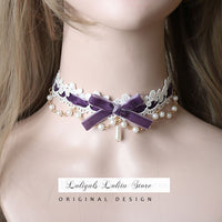 Sweet Lolita Chocker Necklace Cute Bowknot Chocker with Beaded Chain