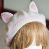 Lovely Women's Cat Ear Berets Cute Mori Girl Wool Berets for Winter Pink White