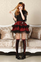 Academic Red Double Layered Tutu Skirt Punk Plaid Mini Skirt for Women