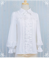 Sweet Women's Lolita Shirt Pointed Collar Long Lantern Sleeves Black/White Blouse