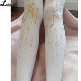 Jumping Note ~ Sweet Melody Printed Lolita Pantyhose Gold Stamped Patterned Tights