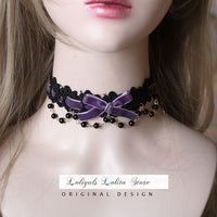 Sweet Lolita Chocker Necklace Cute Bowknot Chocker with Beaded Chain