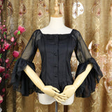 Vintage Women's Lolita Blouse Sheer Flared Sleeve Ruffle Chiffon Blouse