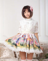 Sweet Lolita Pink Zodiac Sign Goddess Printed Lace A Line Skirt for Lady with Ruffled Lace Trimming