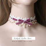 Sweet Lolita Chocker Necklace Cute Bowknot Chocker with Beaded Chain