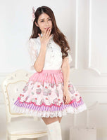 Sweet Pink Macarons and Cake Printed Lolita Lace Short Skirt for Girl