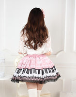 Original Design Sweet Snowflake and Piano Key Printed Short Lolita Skirt with Lace Trimming