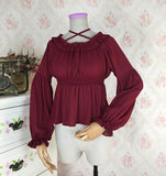 Sweet Long Lantern Sleeve Chiffon Blouse Autumn Women's Off the Shoulder Top