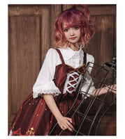 Sweet Women's Lolita Shirt Pointed Collar Long Lantern Sleeves Black/White Blouse