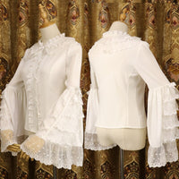 Retro Style Women's Chiffon Shirt Ruffled Flare Sleeve Lolita Blouse