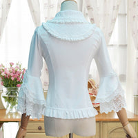 Victorian Lolita White/Black Blouse Women's Lace Long Flare Sleeve Lolita Shirt
