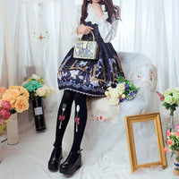 Japanese Sweet Lolita Velvet Tights Folks and Spoon Printed Pantyhose