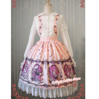 Sweet Female Chiffon Suspender Skirt Alice Wonderland Series Printed Midi Skirt by Strawberry Witch
