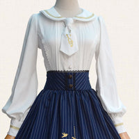 Lolita Blouse Sweet White Long Sleeve Embroidered Women's Shirt with Necktie