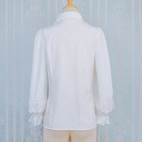 Sweet Women's Lolita Shirt Pointed Collar Long Lantern Sleeves Black/White Blouse