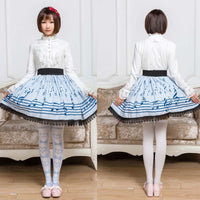 Sweet Mori Girl Light Sky Blue Music Note Printed Short Skirt for Summer