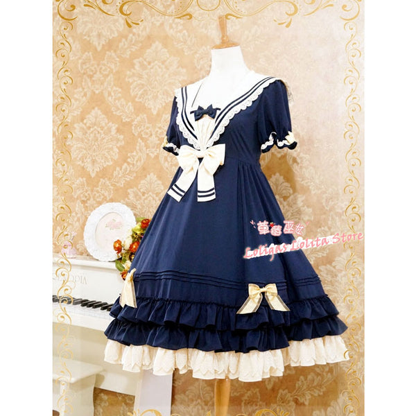 Classic Sailor Style Short Sleeve Lolita Dress by Strawberry Witch