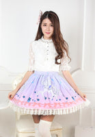 Sweet Ombre Pink Unicorn Printed Lace Lady's Lolita Skirt