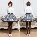 Sweet Mori Girl Black and White Diamond Checkered Short Skirt for Summer