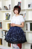 Kawaii Mori Girl Short Skirt Sweet Navy Blue Starry Night Printed Skater Skirt for Women