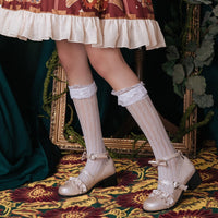 Sweet Lace Long Stockings Lolita Heart Hollowed-out Stockings White/Black