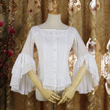 Vintage Women's Lolita Blouse Sheer Flared Sleeve Ruffle Chiffon Blouse