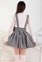 Japanese Style Sweet White and Black Plaid Lolita Lace Jumper Skirt for Girl