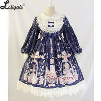 Vintage Long Lantern Sleeve Midi Dress ~ Angel's Book Printed Empire Waist Lolita Dress by Alice Girl ~ Pre-order