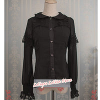 Classic Women's Long Sleeve Chiffon Shirt Alice Wonderland Series Ruffled Lolita Blouse by Strawberry Witch