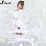 Sweet Flower Printed Short Skirt Mori Girl A line Suspender Skirt