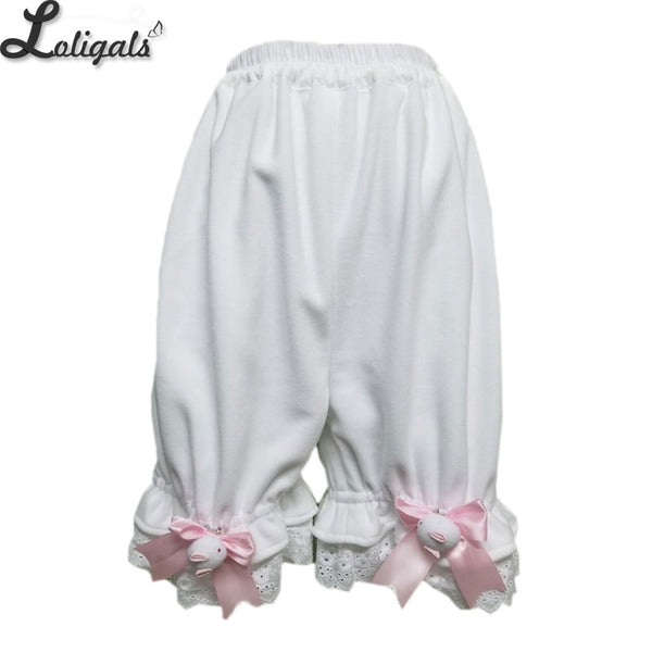Cute Warm Fleece Lolita Bloomers Ruffled Short Under Pants with Pockets