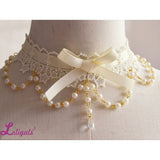 Sweet Lolita Lace Choker with Bowknot Cute Necklace with Beaded Chain