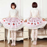 Cute Japanese Cartoon Fruit Printed Sweet Girl's Lolita Skirt with Lace Trims