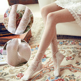 Beautiful Lace Up Pattern Dotted Women's Summer Tights Thin Jacquard Pantyhose