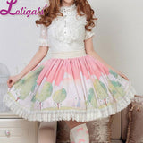 Sweet Pink Dream of Spring Printed Cute Girl's Short Pleated Lolita Skirt with Lace Trimming