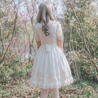 Sweet Short Sleeve Lolita Dress Jacquard Casual White/Black Plaid Dress for Summer