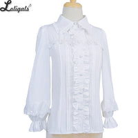 Sweet Women's Lolita Shirt Pointed Collar Long Lantern Sleeves Black/White Blouse