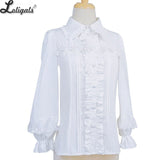 Sweet Women's Lolita Shirt Pointed Collar Long Lantern Sleeves Black/White Blouse