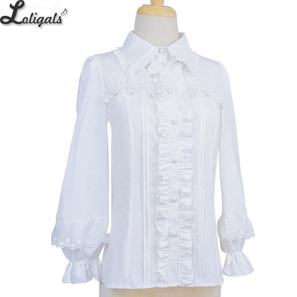 Sweet Women's Lolita Shirt Pointed Collar Long Lantern Sleeves Black/White Blouse