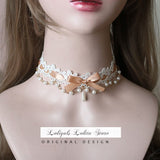 Sweet Lolita Chocker Necklace Cute Bowknot Chocker with Beaded Chain