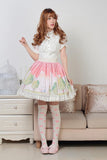 Sweet Pink Dream of Spring Printed Cute Girl's Short Pleated Lolita Skirt with Lace Trimming