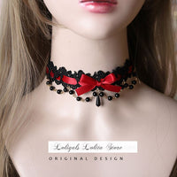 Sweet Lolita Chocker Necklace Cute Bowknot Chocker with Beaded Chain