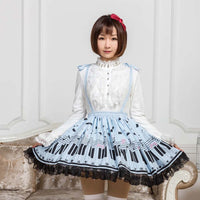 Sweet Mori Girl Pink/Sky Blue Music Note Printed Short Suspender Skirt for Summer