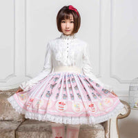 Sweet Pink Cup Cake Printed Short Skirt Kawaii Mori Girl A line Skirt for Women